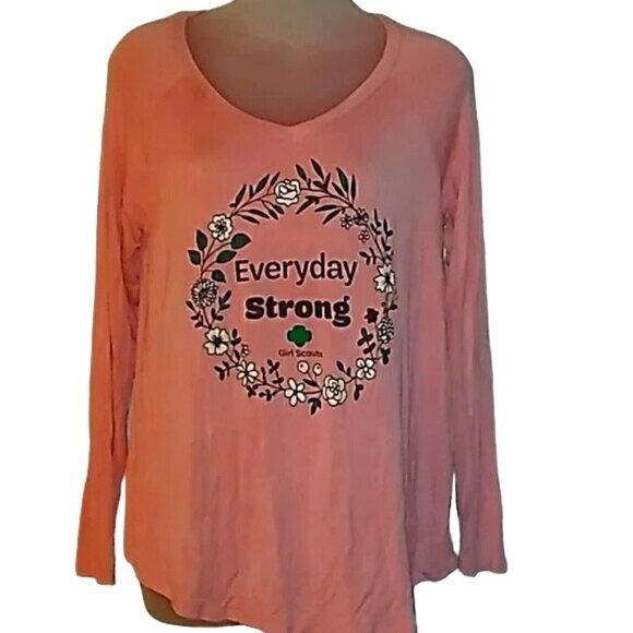 Girl Scouts Everyday Strong Pastel Orange Long Sleeve V-Neck T-shirt - Picture 2 of 4